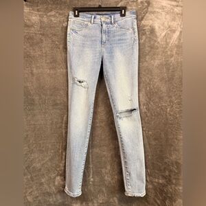 Express Women's Light Blue Distressed Skinny Jeans